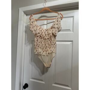 Free People Intimately Floral Ruffle Bodysuit Cream Boho Size Medium